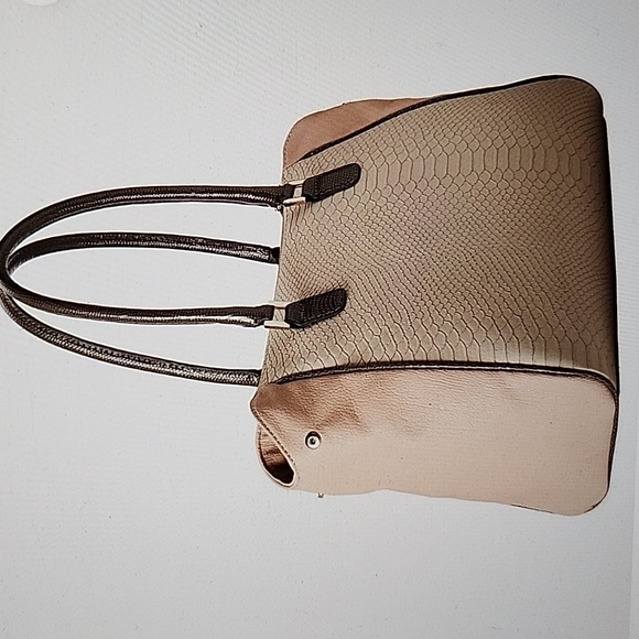 GUESS Stone Atylia Pink Brown and Tan Colorblock Retro Satchel Hanbag - Picture 10 of 12